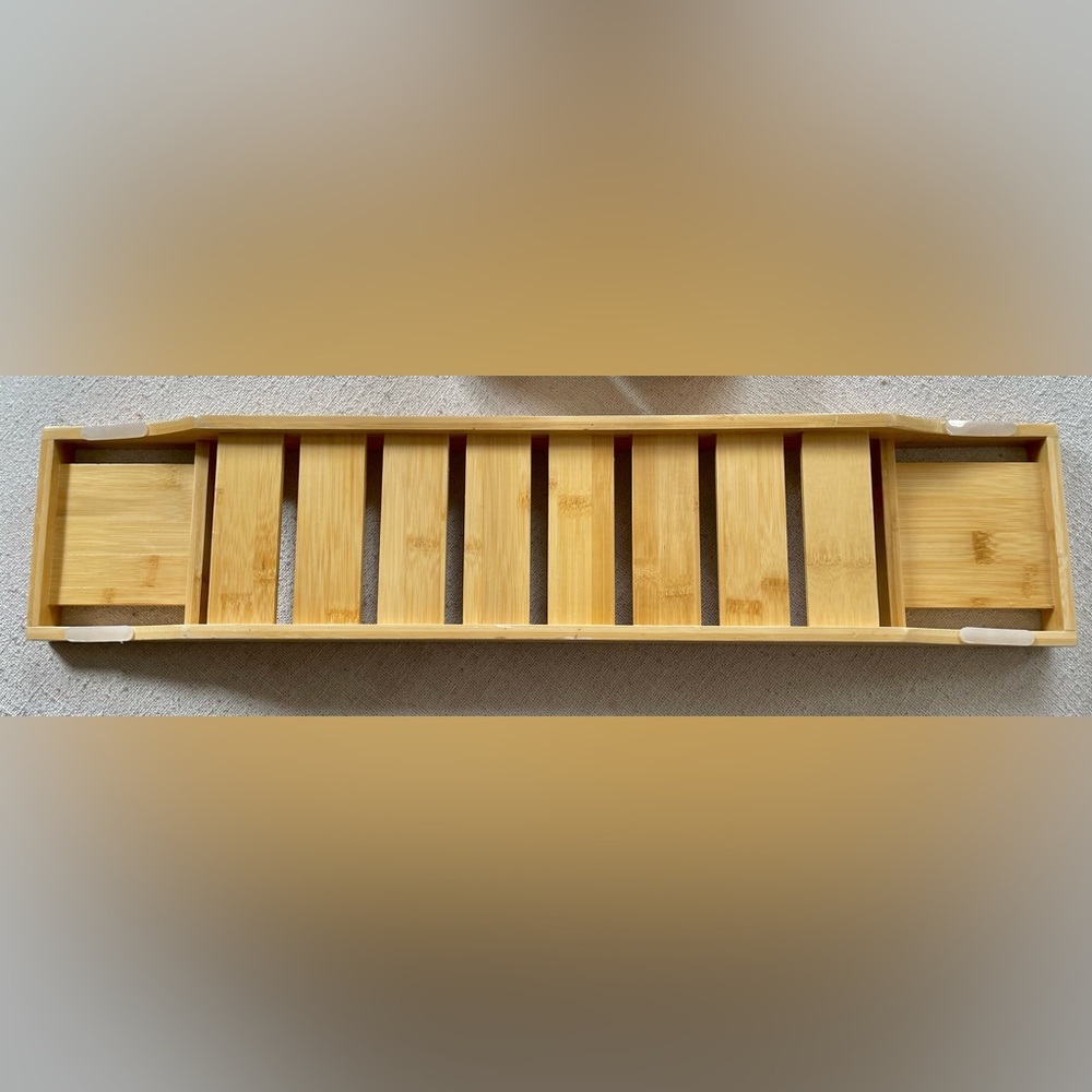 NATURAL BAMBOO BATH TRAY TUB TRAY WITH COMPARTMENTS - Picture 10 of 10